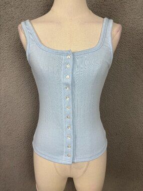 Pinkmstyle Women's Sleeveless Ribbed Button-Front Tank Top Light Blue Small NWTs